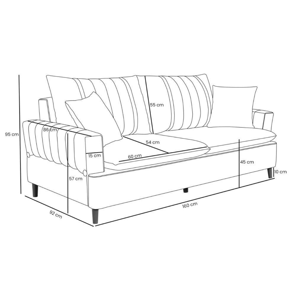 Sofá Living 2 Lugares 160cm Com Almofadas Veras D05 Linho Bege - Mpozenato - 4