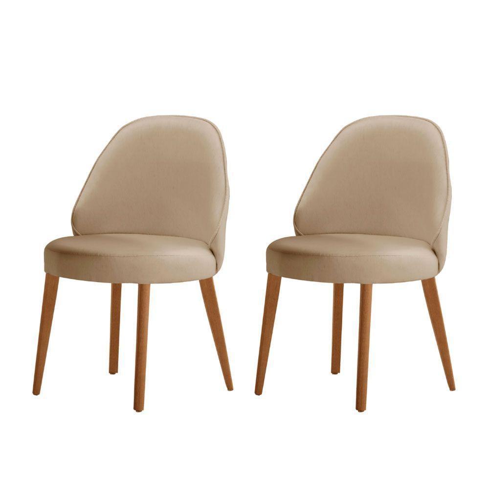 Conjunto Suíça Com 2 Cadeiras Madeira Moderna Mobília Veludo Bege / Imbuia Nat. - 1