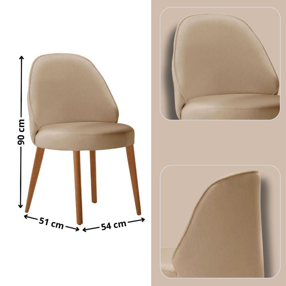 Conjunto Suíça Com 2 Cadeiras Madeira Moderna Mobília Veludo Bege / Imbuia Nat. - 3