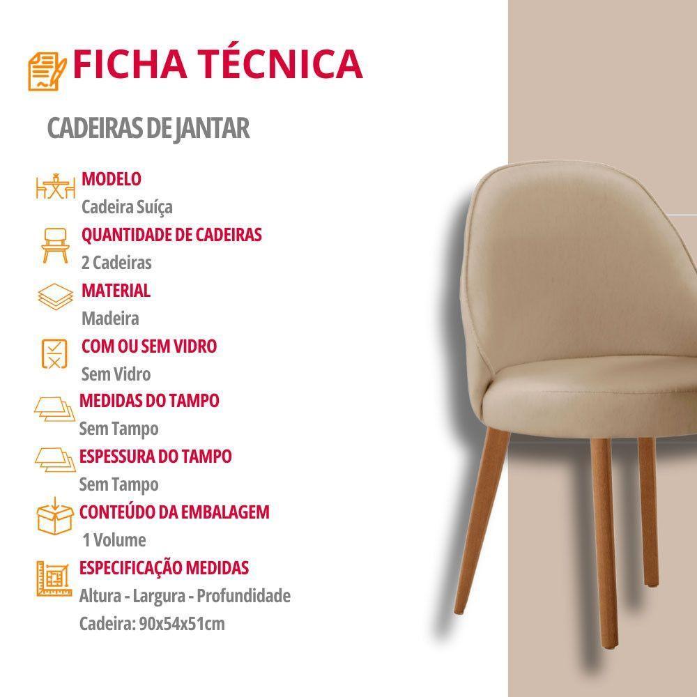Conjunto Suíça Com 2 Cadeiras Madeira Moderna Mobília Veludo Bege / Imbuia Nat. - 4