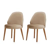 Conjunto Suíça Com 2 Cadeiras Madeira Moderna Mobília Veludo Bege / Imbuia Nat. - 1