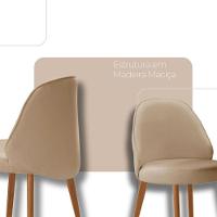 Conjunto Suíça Com 2 Cadeiras Madeira Moderna Mobília Veludo Bege / Imbuia Nat. - 2
