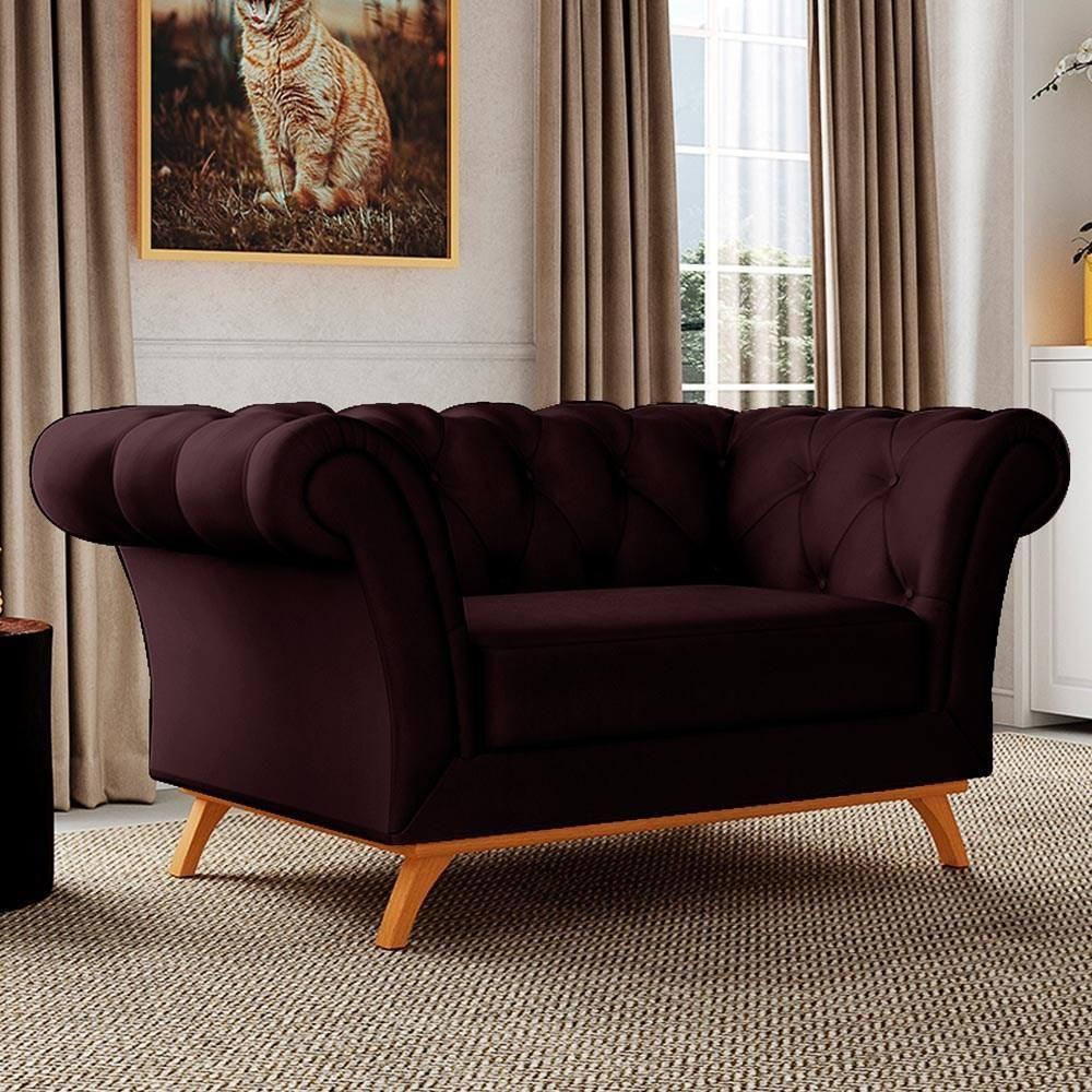 Sofá 150cm 2 Lugares Base Madeira Império C-292 Veludo Vinho - Domi - 2