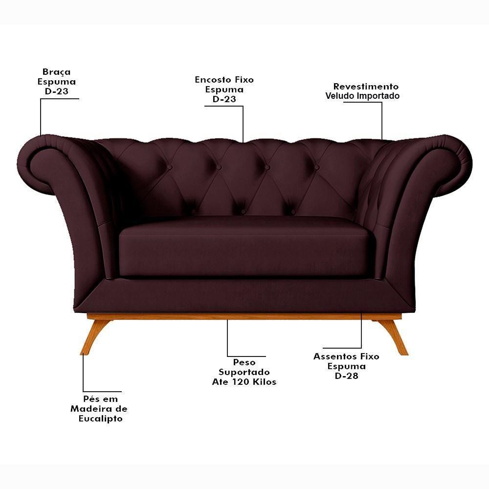 Sofá 150cm 2 Lugares Base Madeira Império C-292 Veludo Vinho - Domi - 3