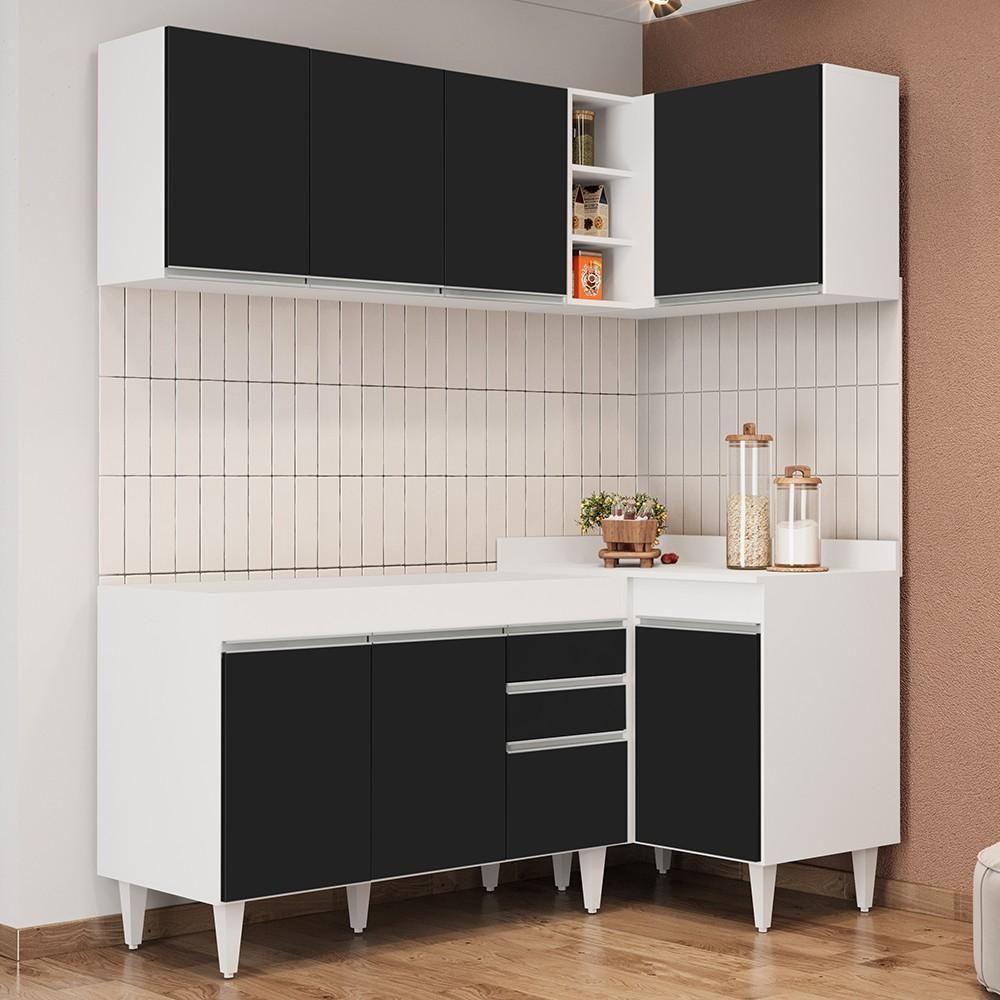 Armário De Cozinha Modulado De Canto Esquerdo 4 Peças Cp46 Balcão Sem Tampo Branco/preto - Lumil - 2
