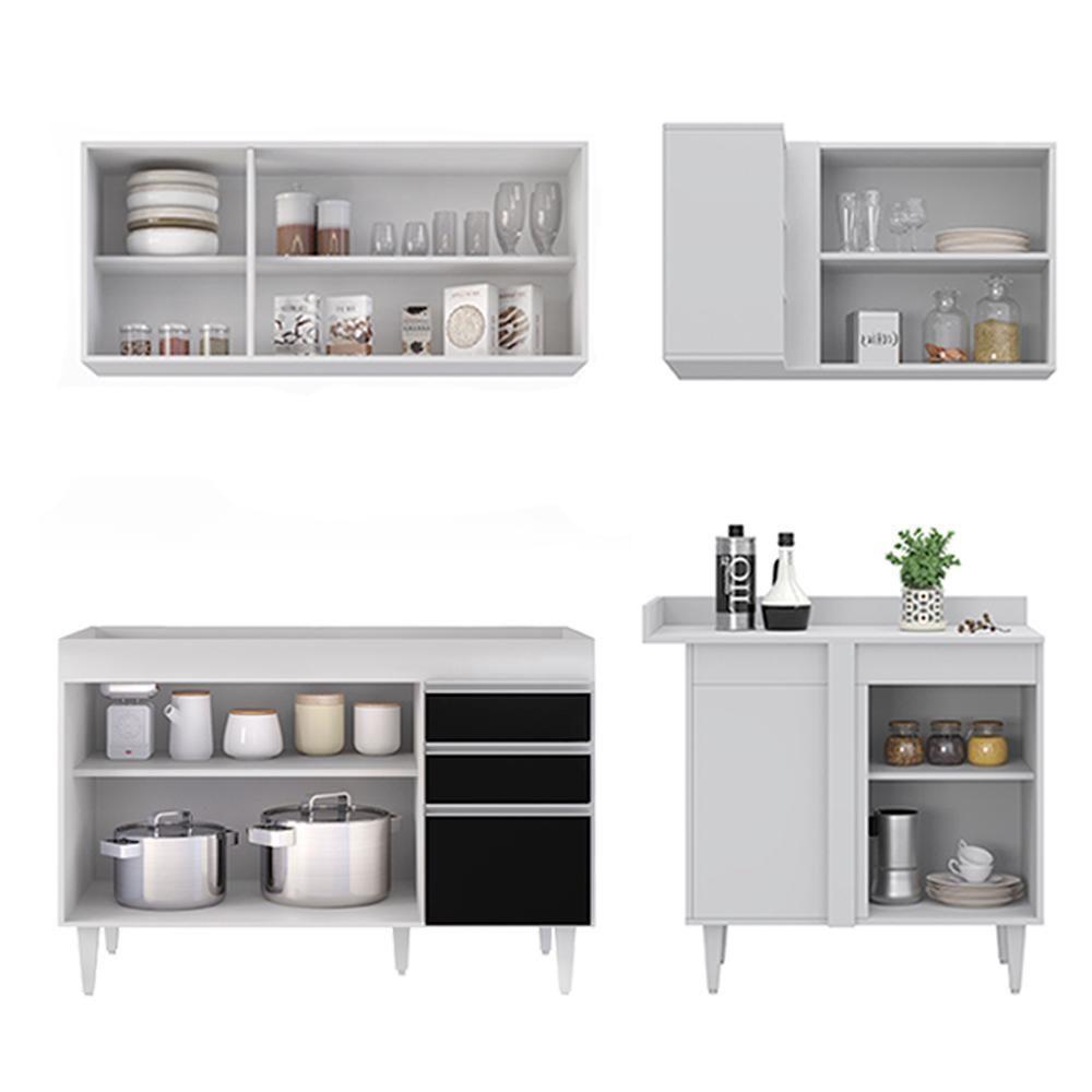 Armário De Cozinha Modulado De Canto Esquerdo 4 Peças Cp46 Balcão Sem Tampo Branco/preto - Lumil - 6
