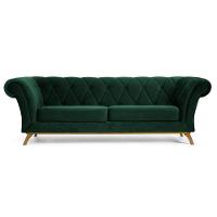 Sofá 230cm 3 Lugares Base Madeira Império C-303 Veludo Verde Musgo - Domi - 1