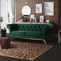 Sofá 230cm 3 Lugares Base Madeira Império C-303 Veludo Verde Musgo - Domi - 2