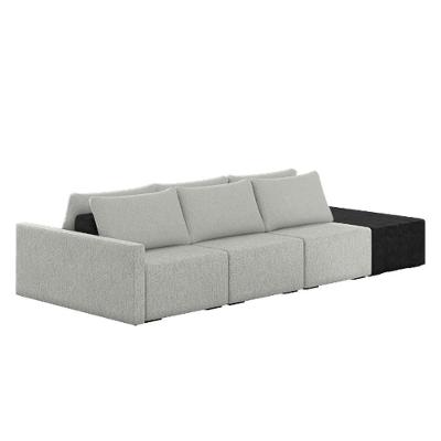 Sofá Ilha Modular Living Com Puff 312cm Georgia K04 Linho Cinza/preto - Mpozenato