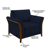 Kit Sofá Living 3 Lugares E Poltrona 102cm Pés Madeira Roya M22 Veludo Azul Marinho - Mpozenato - 5