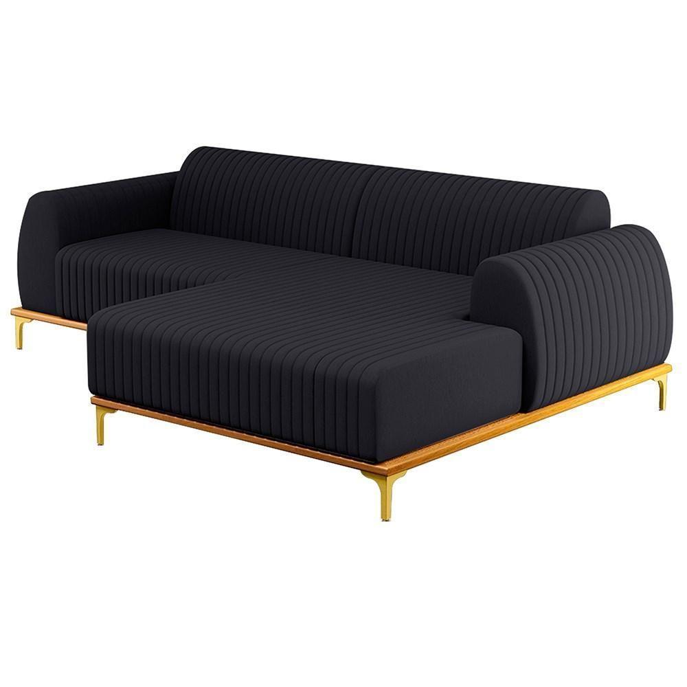 Sofá 245cm 4 Lugares Com Chaise Direito Pés Gold Molino D-465 Linho Chumbo - Domi - 1
