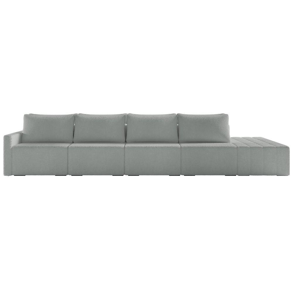Sofá Ilha Modular Com Puff Para Sala Living 392cm Georgia K04 Bouclê Cinza Claro - Mpozenato - 7