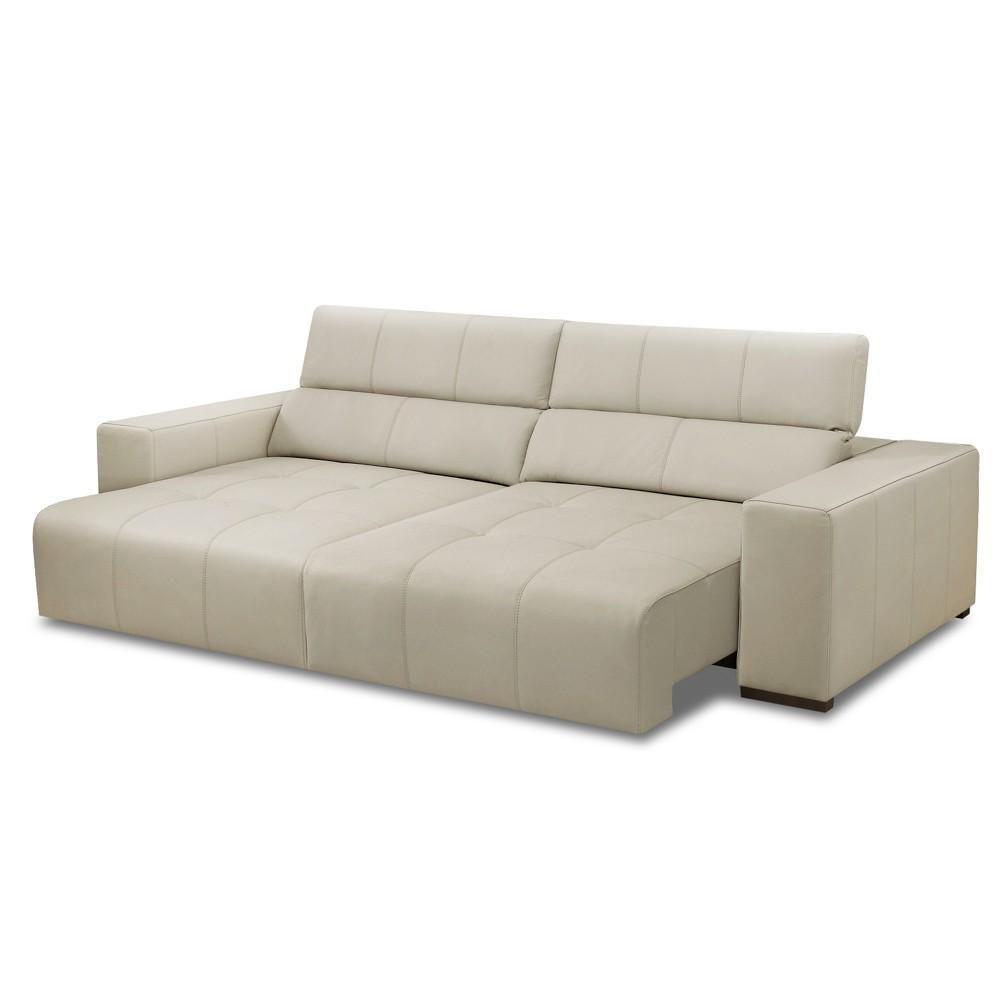 Sofá Retrátil Reclinável 3 Lugares 250cm Mare L08 Couro Off - Mpozenato - 5