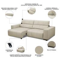Sofá Retrátil Reclinável 3 Lugares 250cm Mare L08 Couro Off - Mpozenato - 3