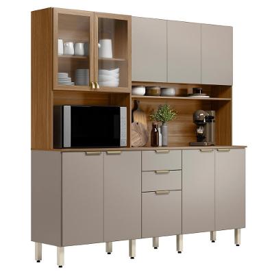 Armário de Cozinha Compacta Aurea D02 10 Portas 2 Gavetas MDF 198cm Amêndoa Nude