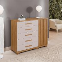 Cômoda Paris 5 Gavetas 1 Porta Ripada Benetil Cinamomo Off White - 4