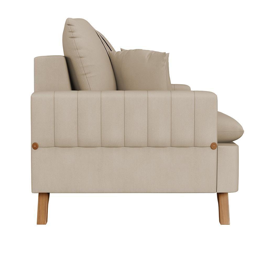 Sofá 160cm 2 Lugares Com Almofadas Pés Curvos Veras Suede D05 Bege Claro - Mpozenato - 5