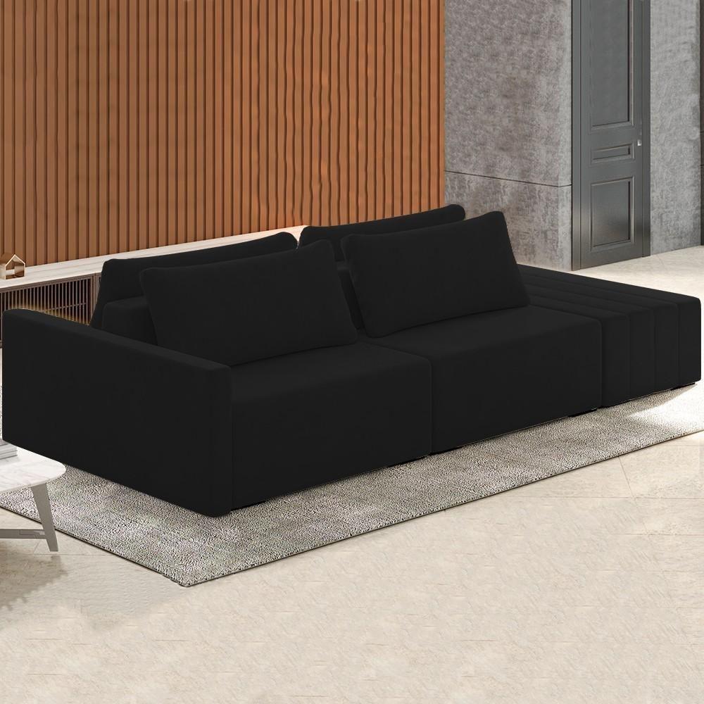 Sofá Ilha Modular Com Puff Para Sala Living 252cm Georgia K04 Veludo Preto - Mpozenato - 2