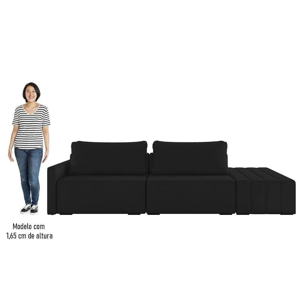 Sofá Ilha Modular Com Puff Para Sala Living 252cm Georgia K04 Veludo Preto - Mpozenato - 5