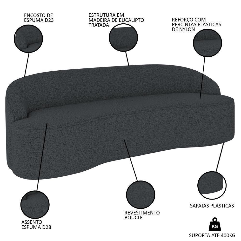 Sofá 4 Lugares Para Sala De Estar Living 230cm Theo D06 Bouclê Cinza Escuro - Mpozenato - 3