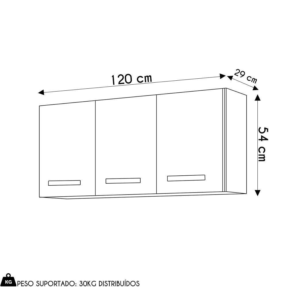 Armário De Cozinha Aéreo 120cm 3 Portas Honduras Cinza - Lumil - 4