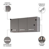 Armário De Cozinha Aéreo 120cm 3 Portas Honduras Cinza - Lumil - 3