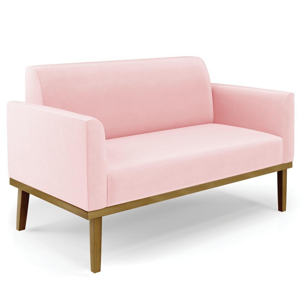 Sofá Namoradeira E 2 Poltronas Base Madeira Castanho Maressa Suede Rosa Bebê - Ibiza - 3