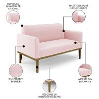 Sofá Namoradeira E 2 Poltronas Base Madeira Castanho Maressa Suede Rosa Bebê - Ibiza - 6