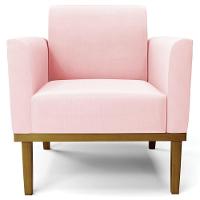 Sofá Namoradeira E 2 Poltronas Base Madeira Castanho Maressa Suede Rosa Bebê - Ibiza - 7