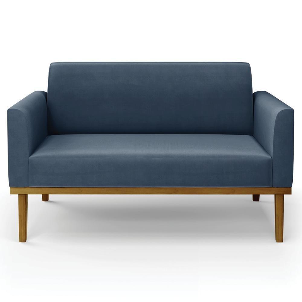 Sofá Namoradeira E 2 Poltronas Base Madeira Castanho Maressa Suede Azul Marinho - Ibiza - 9