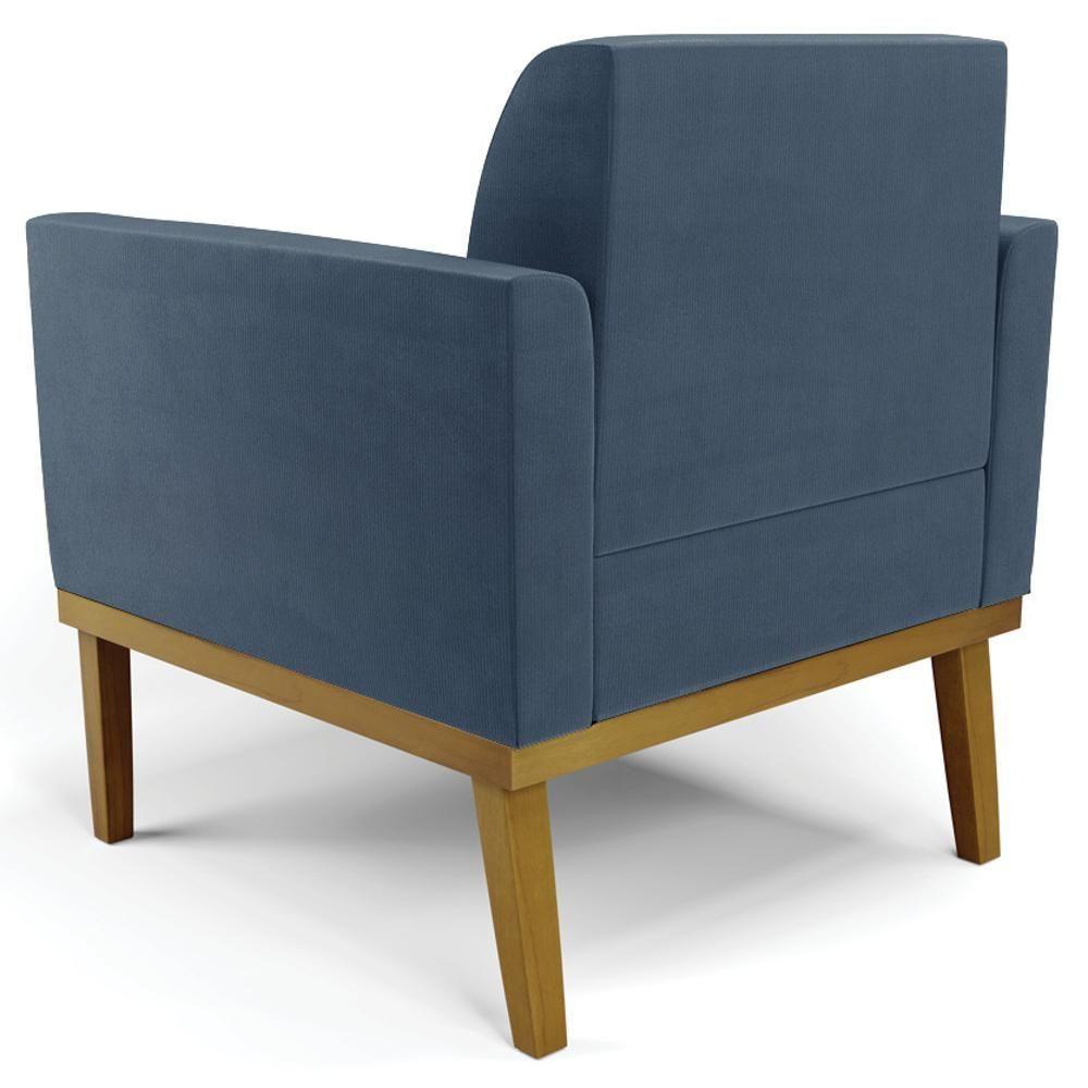 Sofá Namoradeira E 2 Poltronas Base Madeira Castanho Maressa Suede Azul Marinho - Ibiza - 10