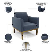 Sofá Namoradeira E 2 Poltronas Base Madeira Castanho Maressa Suede Azul Marinho - Ibiza - 3