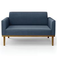 Sofá Namoradeira E 2 Poltronas Base Madeira Castanho Maressa Suede Azul Marinho - Ibiza - 9