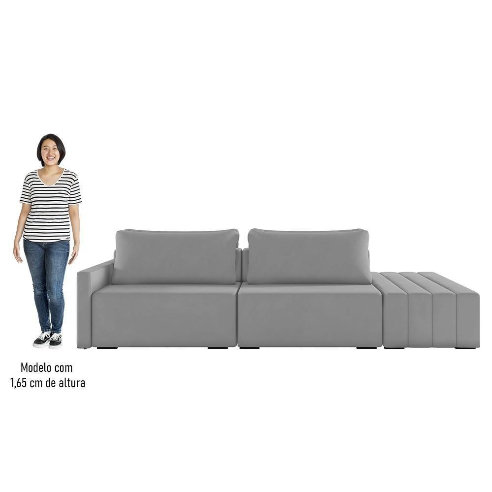 Sofá Ilha Modular Com Puff Para Sala Living 232cm Georgia K04 Veludo Cinza - Mpozenato - 5