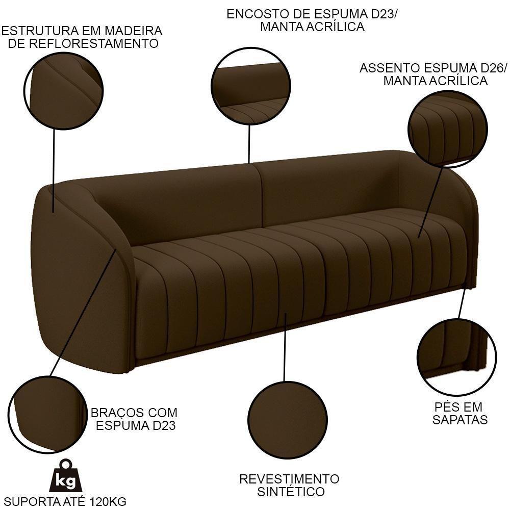 Sofá Decorativo 4 Lugares 332cm E Poltrona Meris M22 Veludo Marrom - Mpozenato - 5
