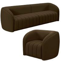 Sofá Decorativo 4 Lugares 332cm E Poltrona Meris M22 Veludo Marrom - Mpozenato - 1