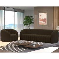 Sofá Decorativo 4 Lugares 332cm E Poltrona Meris M22 Veludo Marrom - Mpozenato - 2