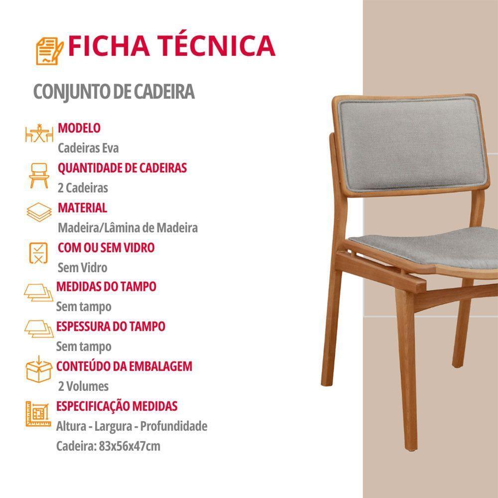 Conjunto Eva Com 2 Cadeiras Madeira Moderna Mobília Luna / Imbuia Nat. - 4