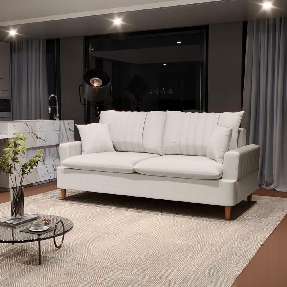 Sofá Living 2 Lugares 160cm Com Almofadas Veras D05 Linho Cru - Mpozenato - 2