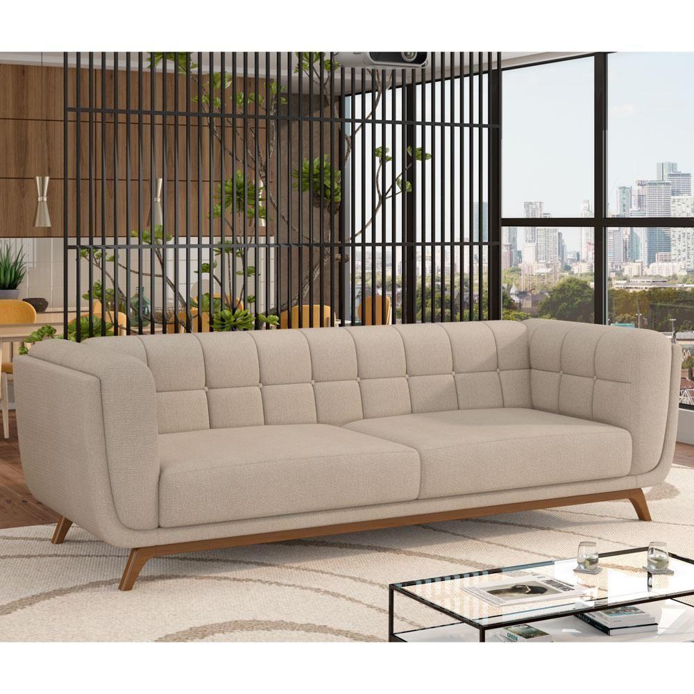 Sofá Living Decorativo 3 Lugares 240cm Bellart M22 Linho Cru - Mpozenato - 2