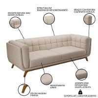 Sofá Living Decorativo 3 Lugares 240cm Bellart M22 Linho Cru - Mpozenato - 3