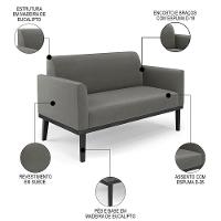 Sofá Namoradeira E 2 Poltronas Base Madeira Preto Maressa Suede Grafite - Ibiza