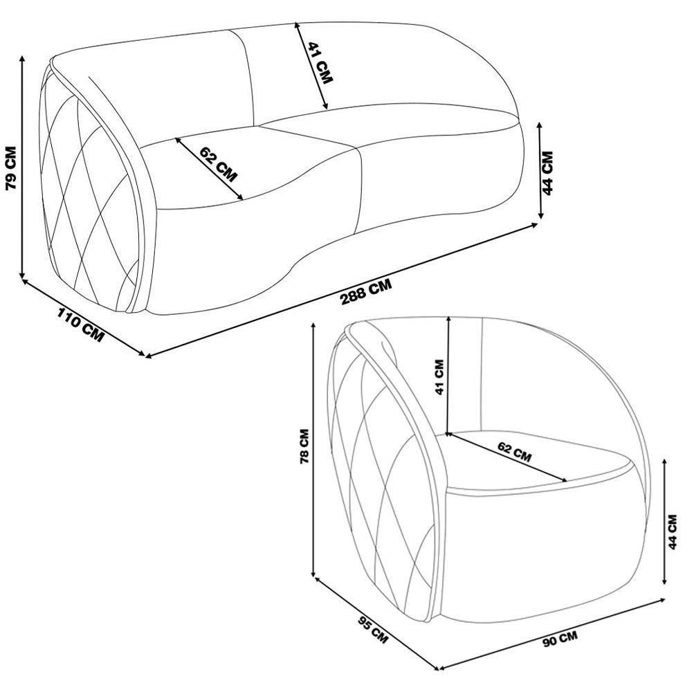Sofá Decorativo 3 Lugares 288cm Com Almofadas E Poltrona Zion M22 Sintético Caramelo - Mpozenato - 4