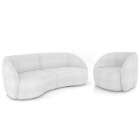 Sofá 3 Lugares Orgânico 240cm E Poltrona Zion M22 Boucle Branco - Mpozenato - 1