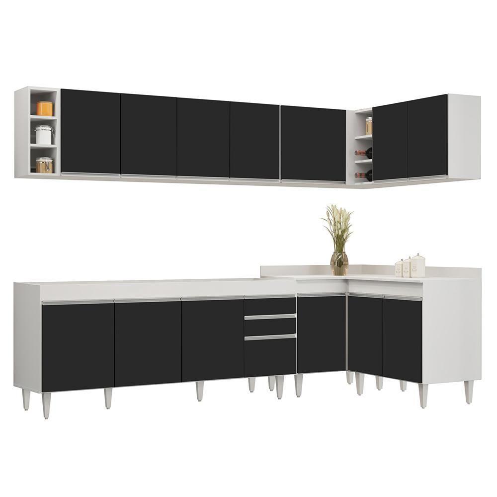 Armário De Cozinha Modulado De Canto 7 Peças Cp34 Balcão Sem Tampo Branco/preto - Lumil - 1