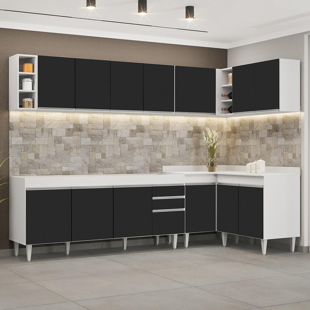 Armário De Cozinha Modulado De Canto 7 Peças Cp34 Balcão Sem Tampo Branco/preto - Lumil - 2