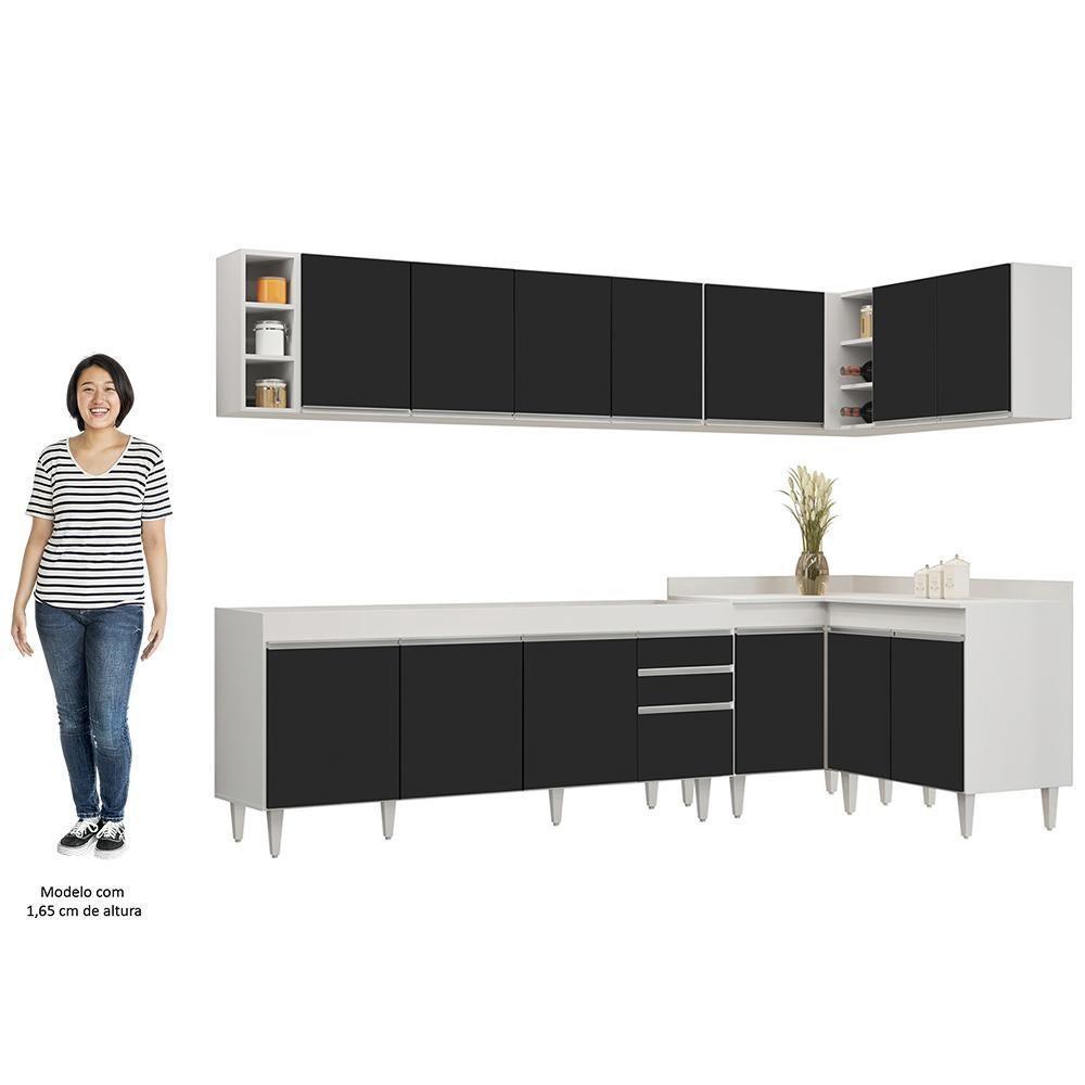 Armário De Cozinha Modulado De Canto 7 Peças Cp34 Balcão Sem Tampo Branco/preto - Lumil - 5