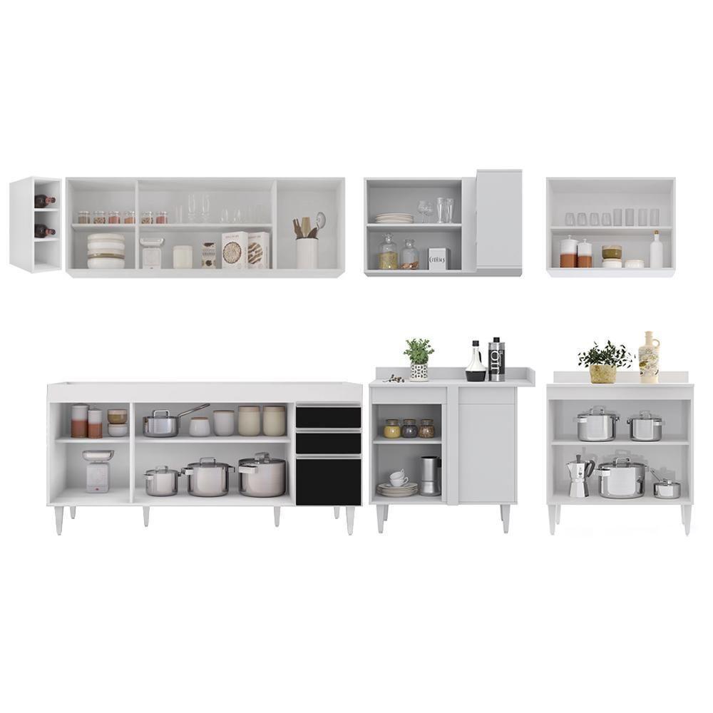 Armário De Cozinha Modulado De Canto 7 Peças Cp34 Balcão Sem Tampo Branco/preto - Lumil - 6