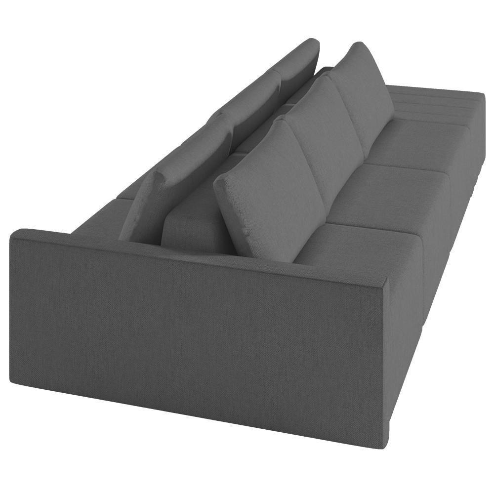 Sofá Ilha Modular Com Puff Para Sala Living 312cm Georgia K04 Linho Cinza Escuro - Mpozenato - 5