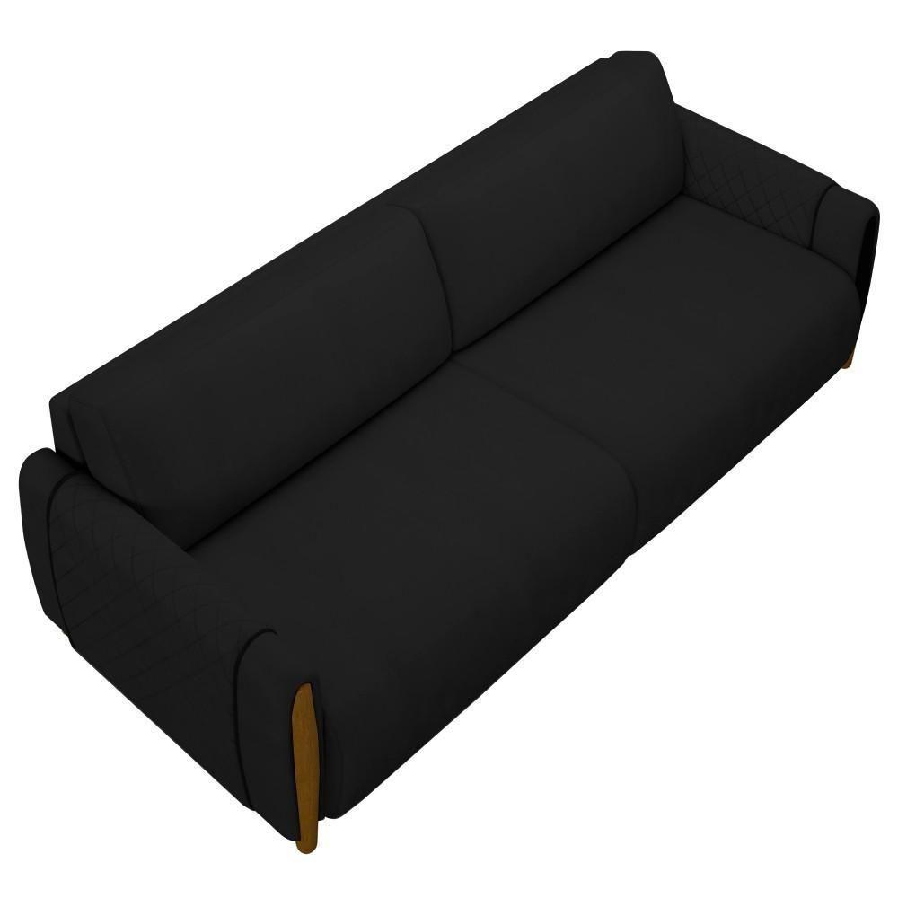 Sofá 3 Lugares 223cm Pés Madeira Amaranto M22 Veludo Preto - Mpozenato - 6